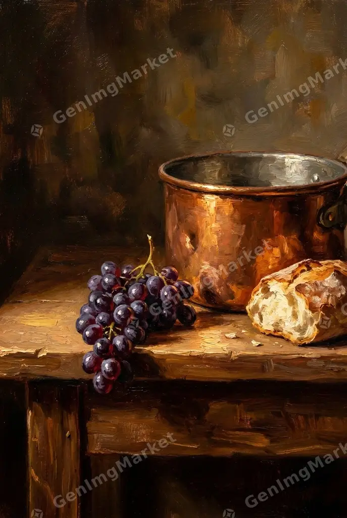 Classical oil still life with dramatic side light.